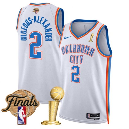 Men's Oklahoma City Thunder #2 Shai Gilgeous-Alexander White 2025 Finals And Finals Champions Association Edition Stitched Basketball Jersey - Ujersey
