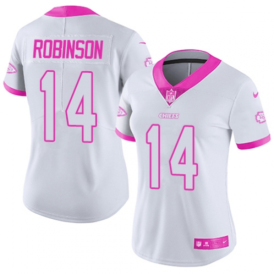 Women's Nike Kansas City Chiefs #14 Demarcus Robinson Limited White/Pink Rush Fashion NFL Jersey - Ujersey