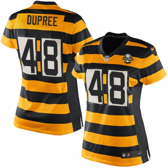 Women's Nike Pittsburgh Steelers #48 Bud Dupree Game Yellow/Black Alternate 80TH Anniversary Throwback NFL Jersey - Ujersey