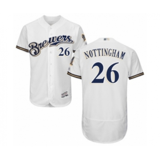 Men's Milwaukee Brewers #26 Jacob Nottingham White Alternate Flex Base Authentic Collection Baseball Player Jersey - Ujersey