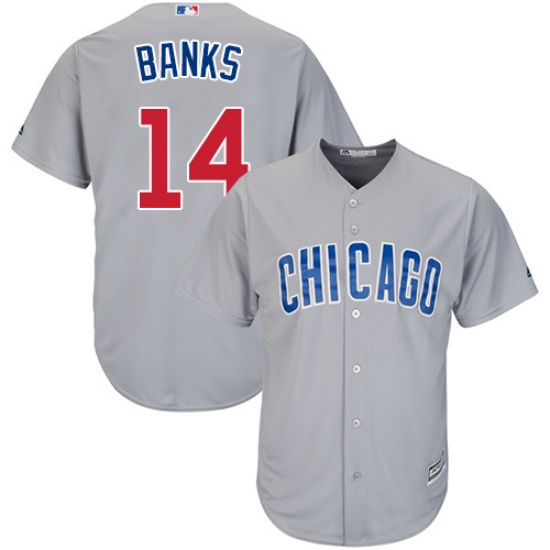 Men's Majestic Chicago Cubs #14 Ernie Banks Replica Grey Road Cool Base MLB Jersey - Ujersey