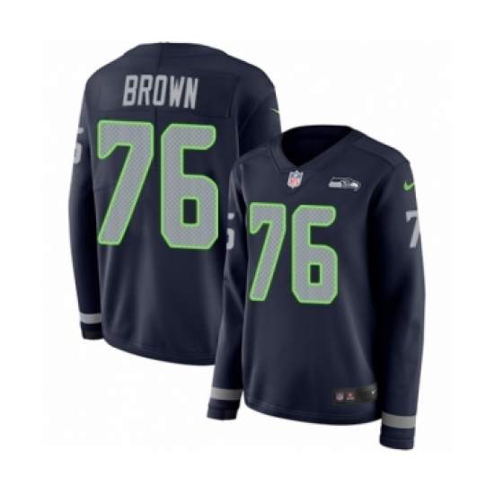 Women's Nike Seattle Seahawks #76 Duane Brown Limited Navy Blue Therma Long Sleeve NFL Jersey - Ujersey