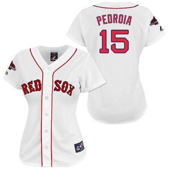 Women's Majestic Boston Red Sox #15 Dustin Pedroia Authentic White 2018 World Series Champions MLB Jersey - Ujersey