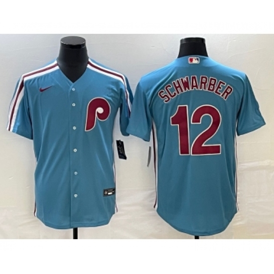 Men's Philadelphia Phillies #12 Kyle Schwarber Blue Cooperstown Throwback Cool Base Nike Jersey - Ujersey