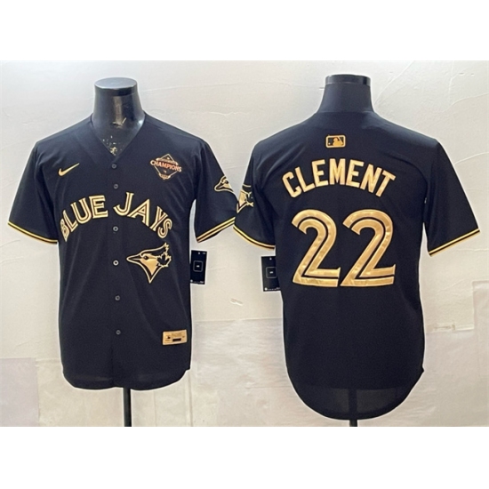 Men's Toronto Blue Jays #22 Ernie Clement Black Gold 2025 American League Champions Limited Stitched Baseball Jersey - Ujersey