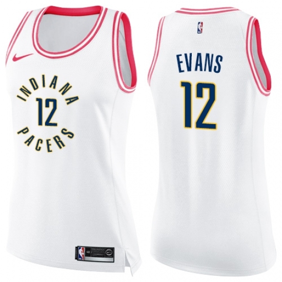 Women's Nike Indiana Pacers #12 Tyreke Evans Swingman White Pink Fashion NBA Jersey - Ujersey