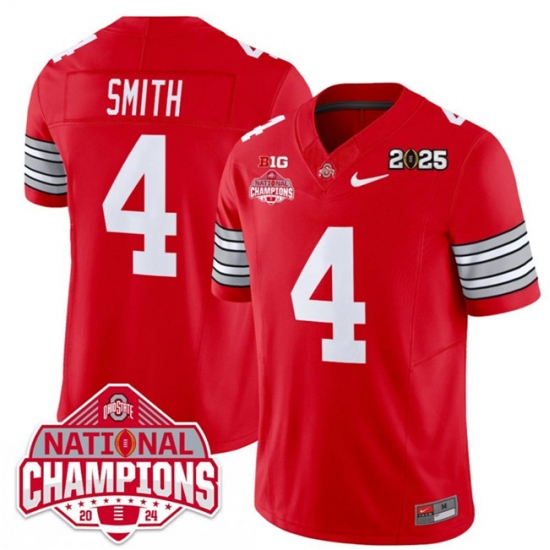Men's Ohio State Buckeyes #4 Jeremiah Smith Red 2025 CFP Final With National Champions F.U.S.E. Vapor Limited Stitched Football Jersey