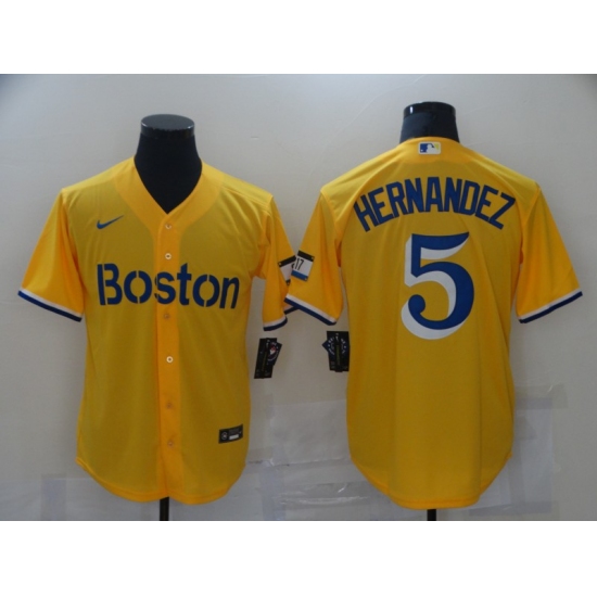 Men's Boston Red Sox #5 Enrique Hernandez Nike Gold-Light Blue 2021 City Connect Jersey - Ujersey