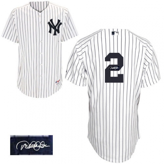 Men's Majestic New York Yankees #2 Derek Jeter Authentic White Home Autographed MLB Jersey - Ujersey