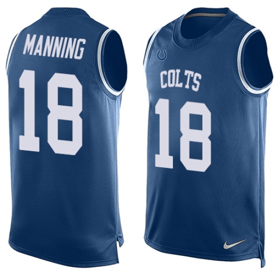 Men's Nike Indianapolis Colts #18 Peyton Manning Limited Royal Blue Player Name & Number Tank Top NFL Jersey - Ujersey