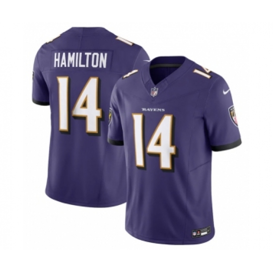 Men's Baltimore Ravens #14 Kyle Hamilton Purple 2023 F.U.S.E Vapor Jersey - Ujersey