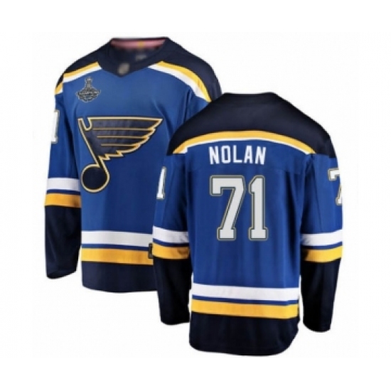 Men's St. Louis Blues #71 Jordan Nolan Fanatics Branded Royal Blue Home Breakaway 2019 Stanley Cup Champions Hockey Jersey - Ujersey