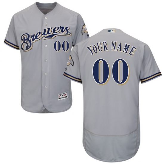 Men's Milwaukee Brewers Majestic Road Gray Flex Base Authentic Collection Custom Jersey - Ujersey