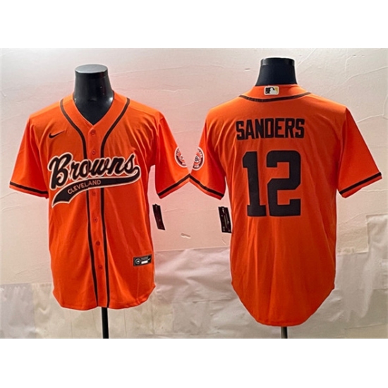 Men's Cleveland Browns #12 Shedeur Sanders Orange With Cool Base Stitched Baseball Jersey - Ujersey
