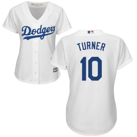 Women's Majestic Los Angeles Dodgers #10 Justin Turner Authentic White Home Cool Base MLB Jersey - Ujersey
