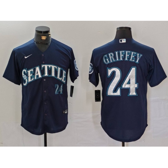 Men's Seattle Mariners #24 Ken Griffey Jr Navy Cool Base Stitched Baseball Jersey - Ujersey