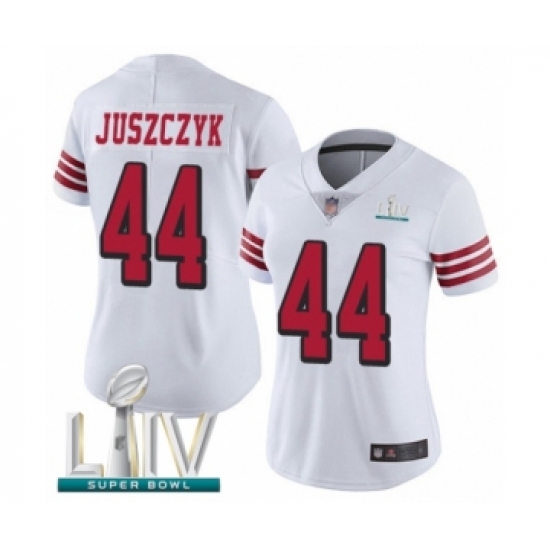 Women's San Francisco 49ers #44 Kyle Juszczyk Limited White Rush Vapor Untouchable Super Bowl LIV Bound Football Jersey - Ujersey