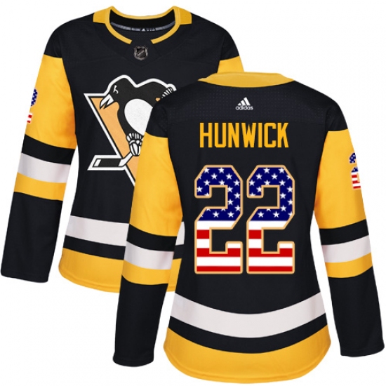 Women's Adidas Pittsburgh Penguins #22 Matt Hunwick Authentic Black USA Flag Fashion NHL Jersey - Ujersey