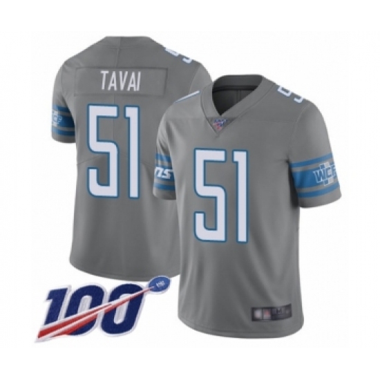Men's Detroit Lions #51 Jahlani Tavai Limited Steel Rush Vapor Untouchable 100th Season Football Jersey - Ujersey