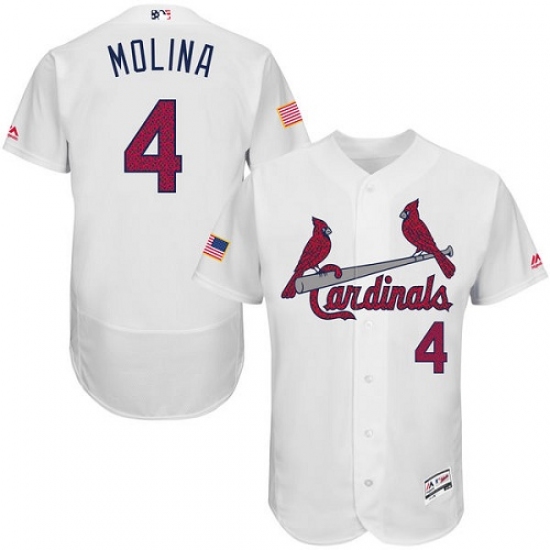 Men's Majestic St. Louis Cardinals #4 Yadier Molina White Fashion Stars & Stripes Flex Base MLB Jersey - Ujersey