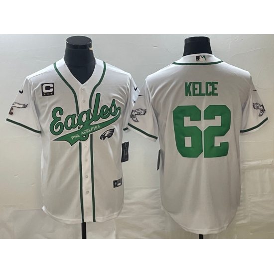 Men's Nike Philadelphia Eagles #62 Jason Kelce White C Cool Base Stitched Baseball Jersey - Ujersey