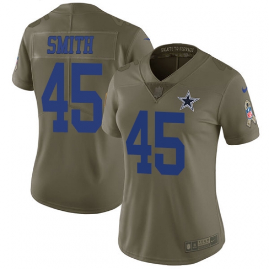 Women's Nike Dallas Cowboys #45 Rod Smith Limited Olive 2017 Salute to Service NFL Jersey - Ujersey