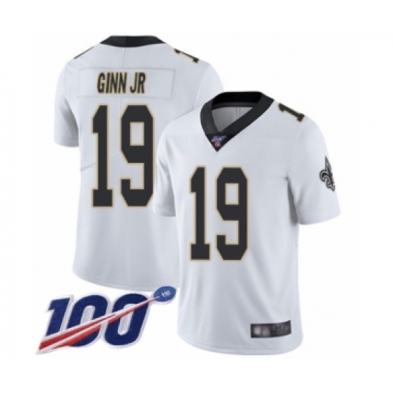 Men's New Orleans Saints #19 Ted Ginn Jr White Vapor Untouchable Limited Player 100th Season Football Jersey - Ujersey