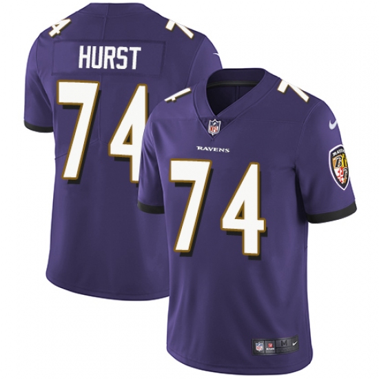 Youth Nike Baltimore Ravens #74 James Hurst Purple Team Color Vapor Untouchable Elite Player NFL Jersey - Ujersey