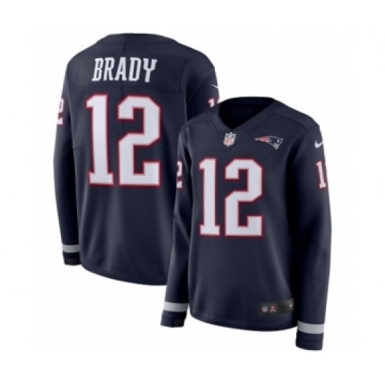 Women's Nike New England Patriots #12 Tom Brady Limited Navy Blue Therma Long Sleeve NFL Jersey - Ujersey