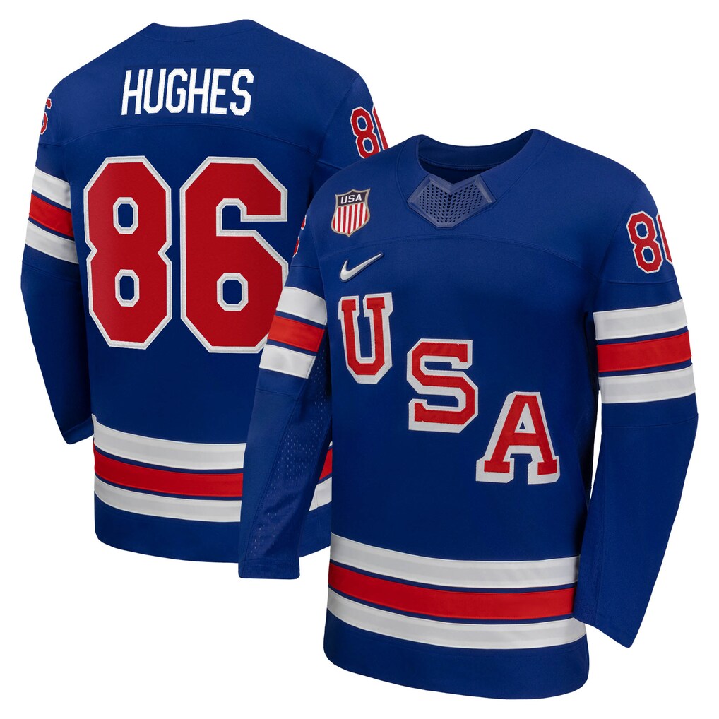 Men's Jack Hughes Nike Royal US Hockey 2026 Home Replica Jersey - U-jersey