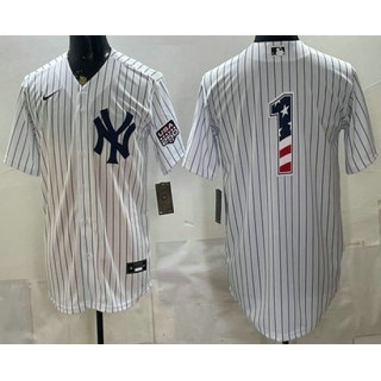 Men's New York Yankees #1 Dad White 2026 USA 250 Fourth of July Home Stadium Stitched Jersey - Ujersey