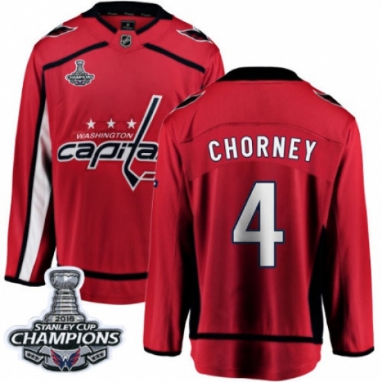 Men's Washington Capitals #4 Taylor Chorney Fanatics Branded Red Home Breakaway 2018 Stanley Cup Final Champions NHL Jersey - Ujersey