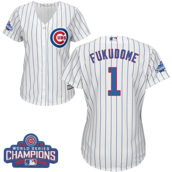Women's Majestic Chicago Cubs #1 Kosuke Fukudome Authentic White Home 2016 World Series Champions Cool Base MLB Jersey - Ujersey