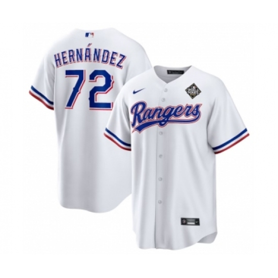 Men's Texas Rangers #72 Jonathan Hernández White 2023 World Series Stitched Baseball Jersey - Ujersey