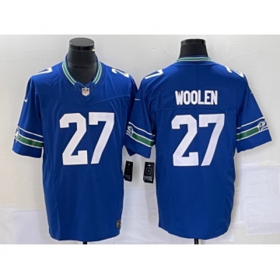 Men's Nike Seattle Seahawks #27 Tariq Woolen Blue 2023 FUSE Vapor Limited Throwback Stitched Jersey - Ujersey