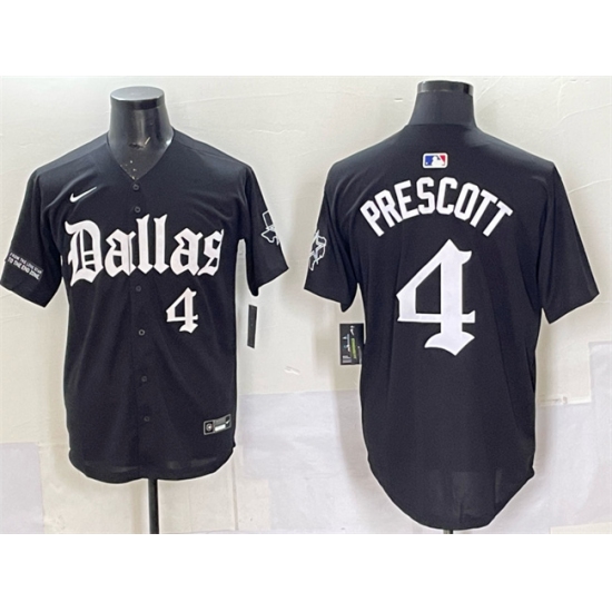 Men's Dallas Cowboys #4 Dak Prescott Black 'Gothic Lone Star Edition' Limited Stitched Baseball Jersey - Ujersey