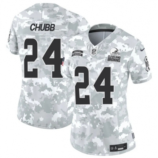 Women's Cleveland Browns #24 Nick Chubb 2024 F.U.S.E Arctic Camo Salute To Service Limited Stitched Jersey(Run Small) - Ujersey
