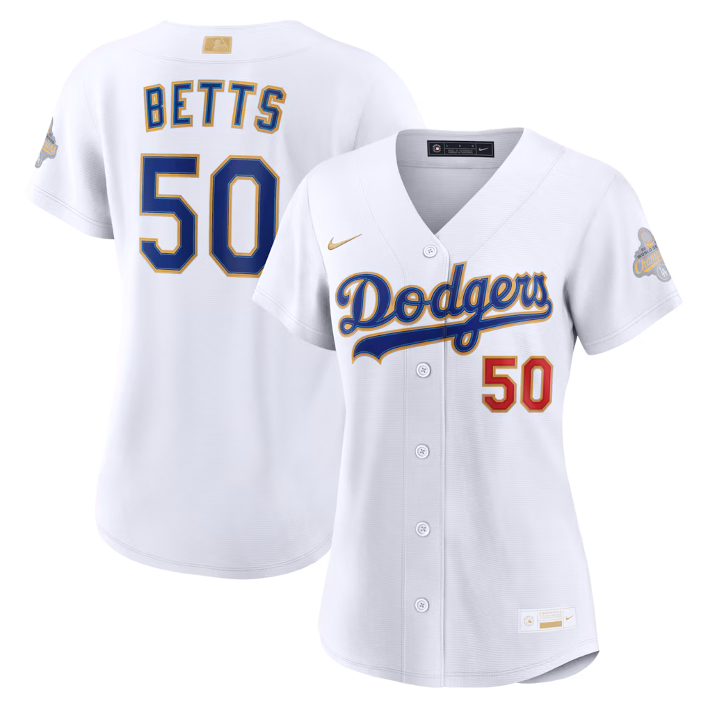 Women's Los Angeles Dodgers Mookie Betts Nike White 2026 Gold Collection Stadium Jersey