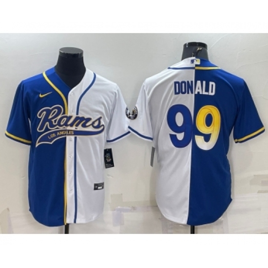 Men's Los Angeles Rams #99 Aaron Donald Royal White Split With Patch Cool Base Stitched Baseball Jersey - Ujersey
