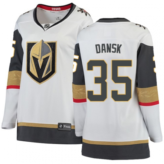 Women's Vegas Golden Knights #35 Oscar Dansk Authentic White Away Fanatics Branded Breakaway NHL Jersey