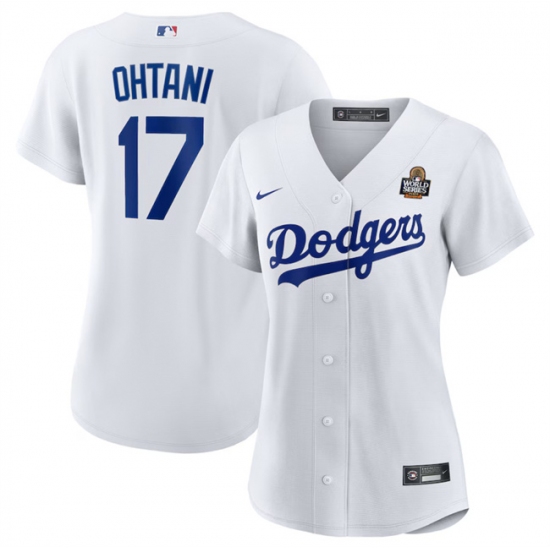 Women's Los Angeles Dodgers #17 Shohei Ohtani White 2024 World Series Cool Base Stitched Baseball Jersey(Run Small) - Ujersey