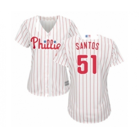 Women's Philadelphia Phillies #51 Enyel De Los Santos Authentic White Red Strip Home Cool Base Baseball Player Jersey - Ujersey