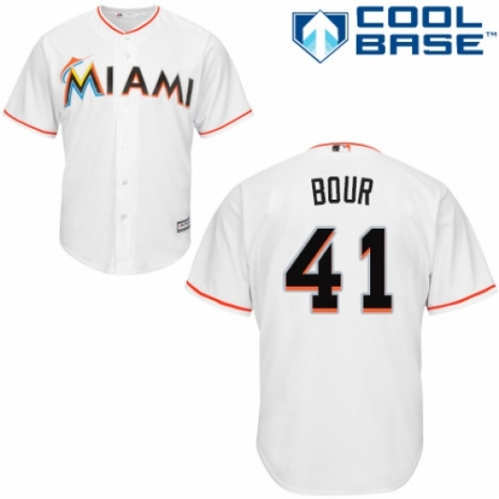 Youth Majestic Miami Marlins #41 Justin Bour Authentic White Home Cool Base MLB Jersey - Ujersey