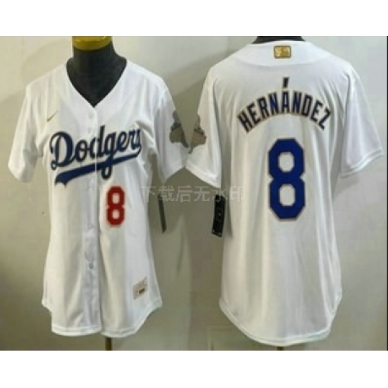 Women's Los Angeles Dodgers #8 Enrique Hernandez White 2026 Gold Collection Stadium Jersey - Ujersey