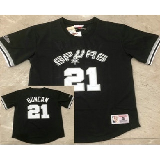 Men's San Antonio Spurs #21 Tim Duncan Black Short-Sleeved Swingman Stitched Throwback Jersey - Ujersey