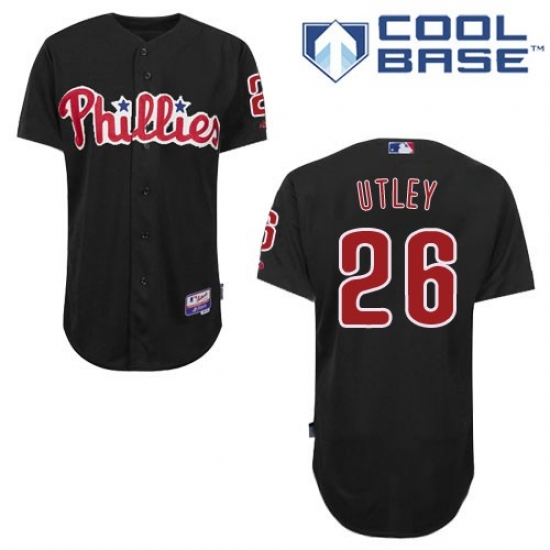 Men's Majestic Philadelphia Phillies #26 Chase Utley Authentic Black Cool Base MLB Jersey - Ujersey