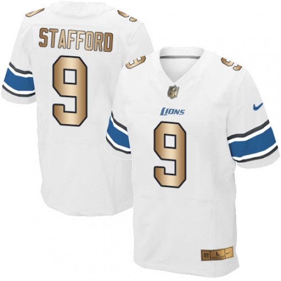 Men's Nike Detroit Lions #9 Matthew Stafford Elite White/Gold NFL Jersey - Ujersey