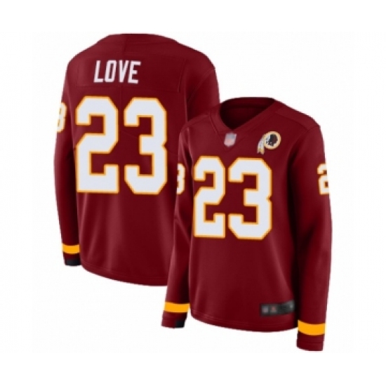 Women's Washington Redskins #23 Bryce Love Limited Burgundy Therma Long Sleeve Football Jersey