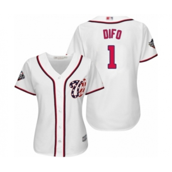 Women's Washington Nationals #1 Wilmer Difo Authentic White Home Cool Base 2019 World Series Bound Baseball Jersey - Ujersey