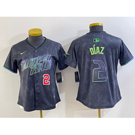 Women's Tampa Bay Rays #2 Yandy Diaz Charcoal 2024 City Connect Player Number Limited Cool Base Jerseys - Ujersey